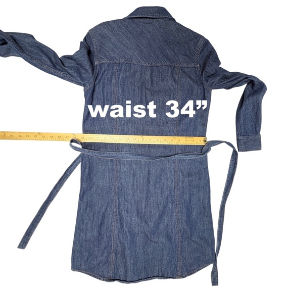 dress GAP XS blue all cotton denim shirt long sleeve snap close classic collar - Picture 13 of 15